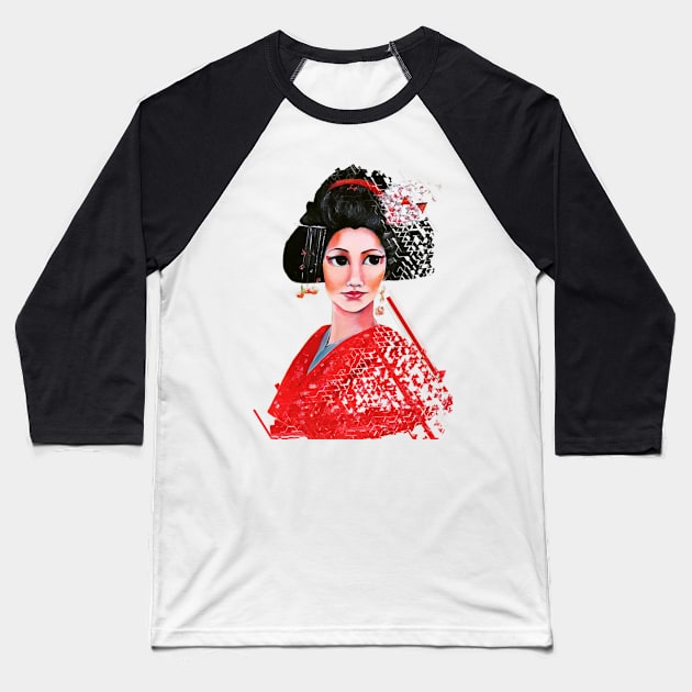 geisha Baseball T-Shirt by reyhanartstudio